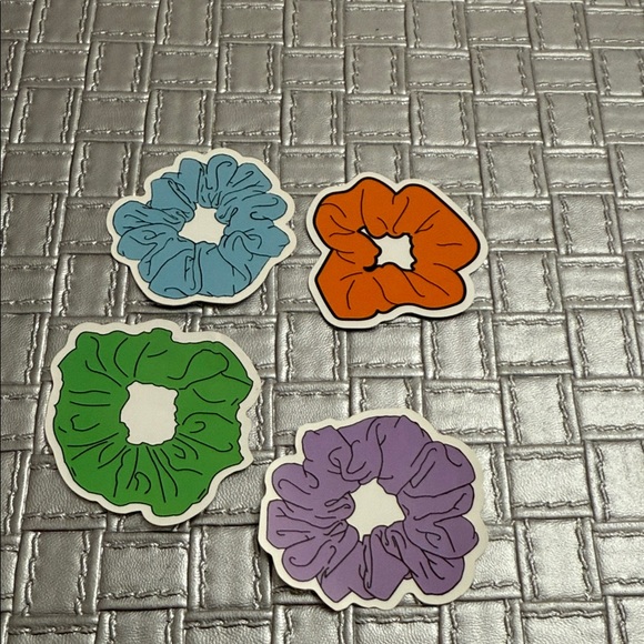 Set of 4 Scrunchie Stickers Colorful Vinyl Decals Laptop Water Bottle - Picture 1 of 1